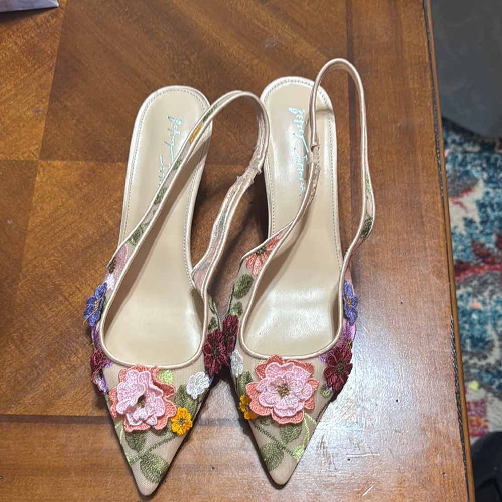 Betsey Johnson Pink and Purple Floral Heels